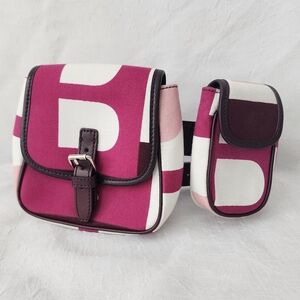 Auth Bally B Canvas/Leather Double Belt Waist Bag